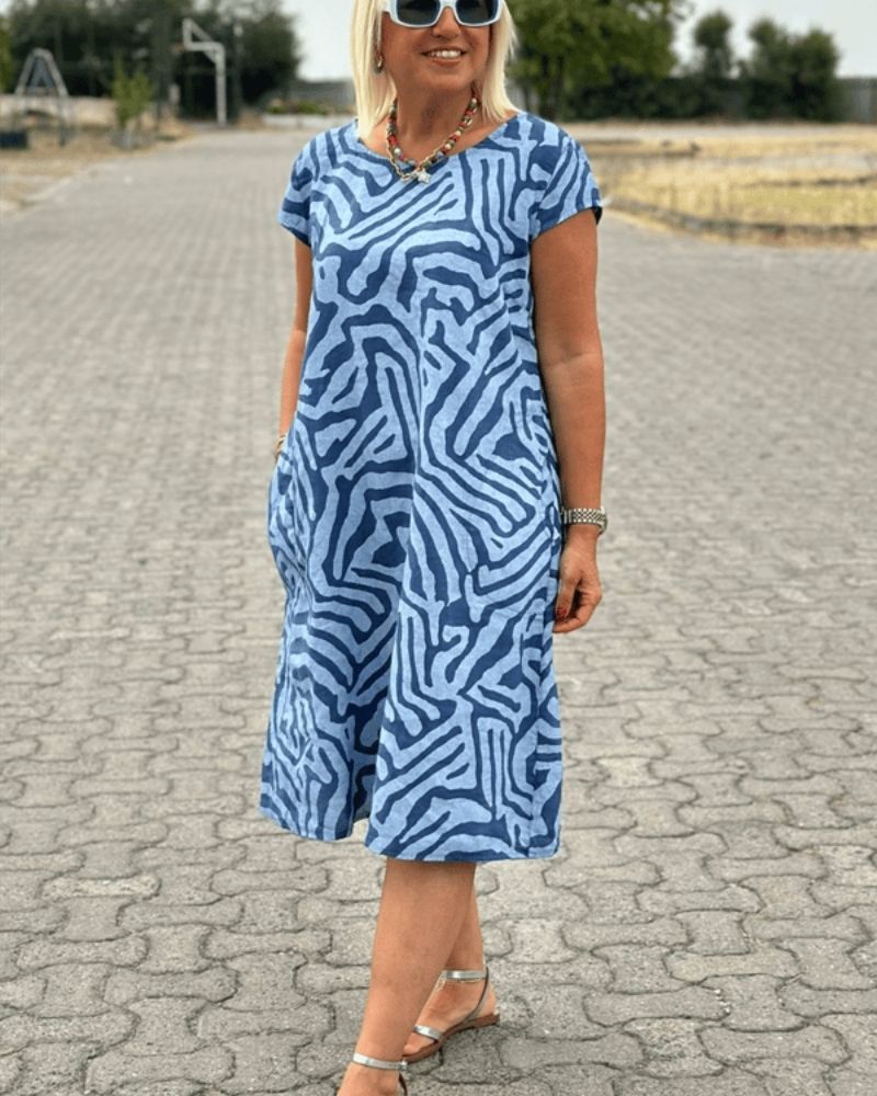 Nelia™ - Robe d'été à col rond et joli imprimé