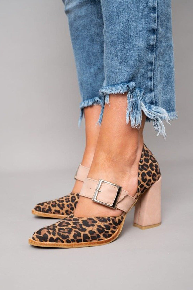 Selveta | Sandales en daim léopard avec talons stables