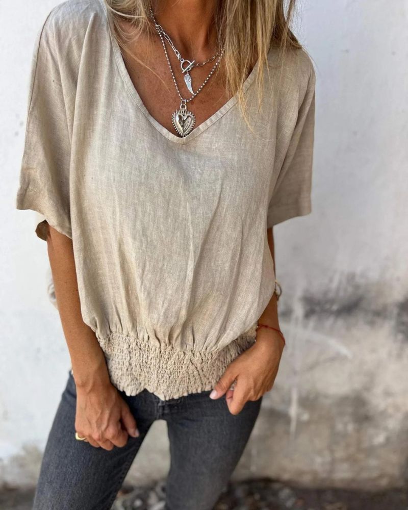 BOMIA - T-shirt confortable à encolure en V et coupe ajustée