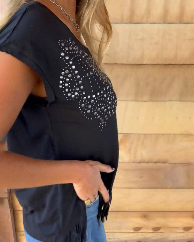 MASOVA - T-shirt à franges avec clous