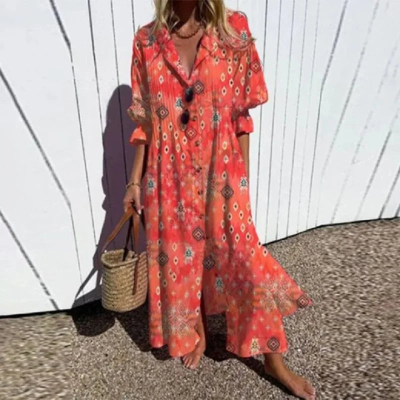 Cassidy - Robe Maxi Bohème à Manches Bouffantes