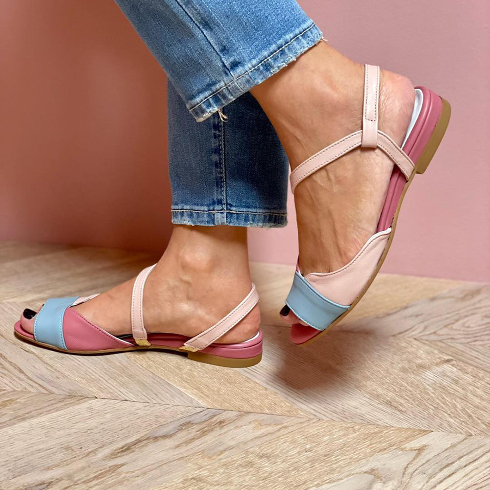 Roselina | Sandales roses asymétriques en style color-block