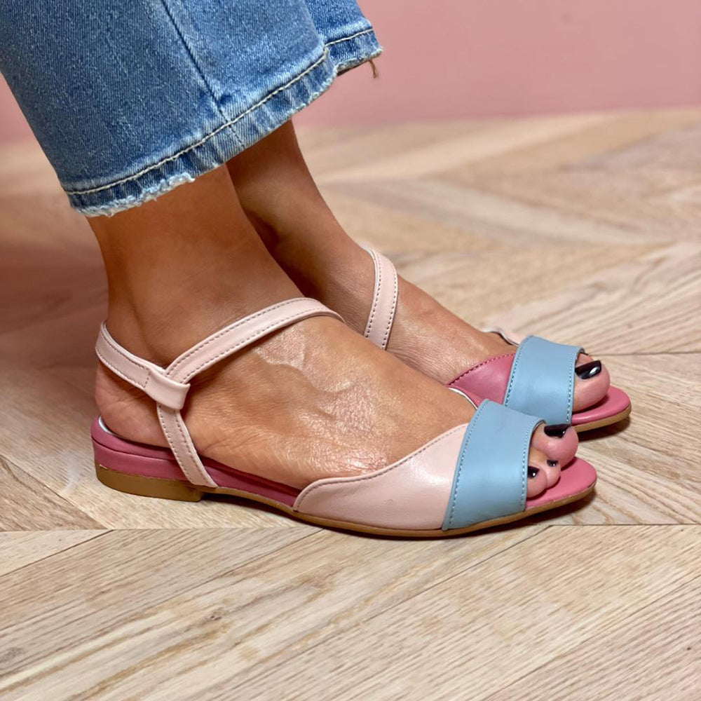Roselina | Sandales roses asymétriques en style color-block