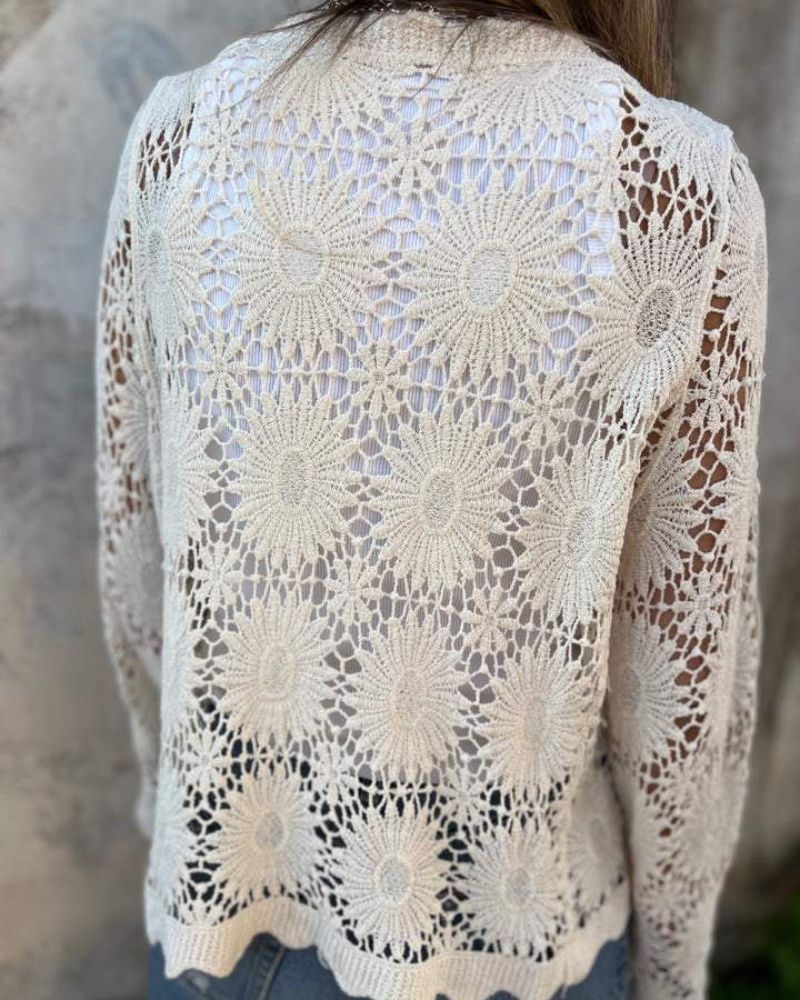 NALIE - Cardigan Boutonné avec Détails en Crochet