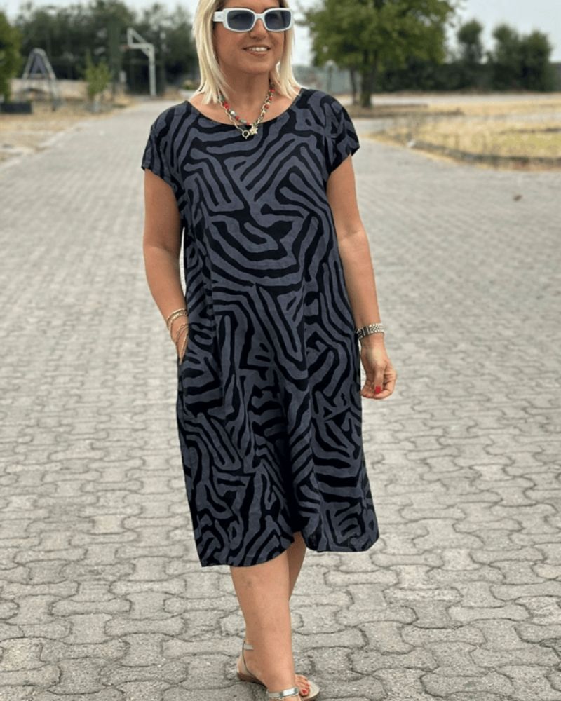 Nelia™ - Robe d'été à col rond et joli imprimé