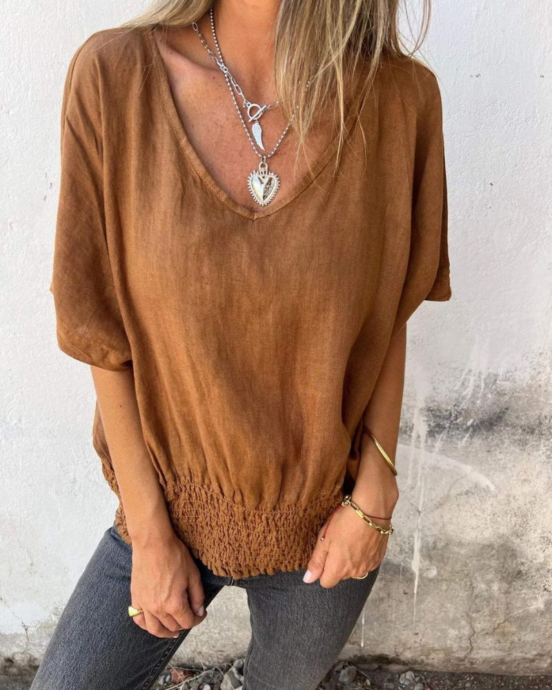 BOMIA - T-shirt confortable à encolure en V et coupe ajustée