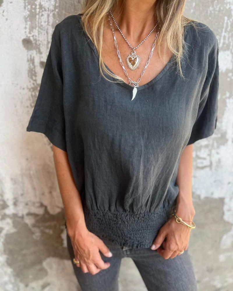 BOMIA - T-shirt confortable à encolure en V et coupe ajustée