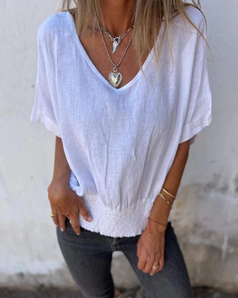 BOMIA - T-shirt confortable à encolure en V et coupe ajustée