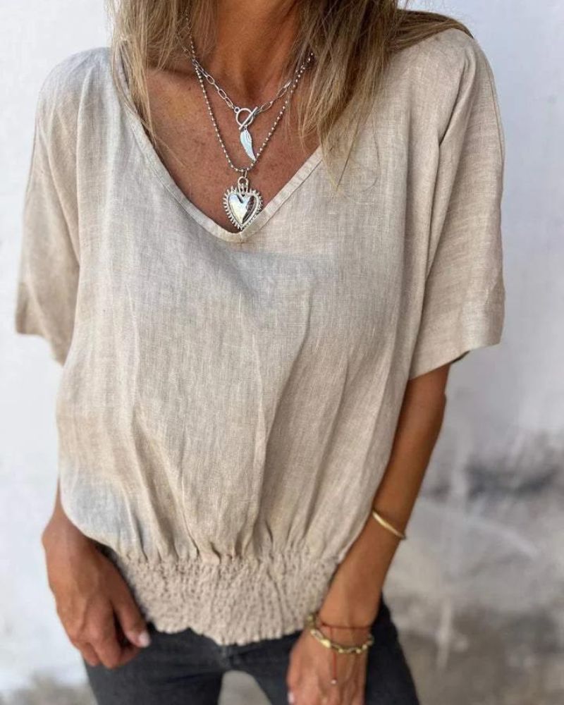BOMIA - T-shirt confortable à encolure en V et coupe ajustée