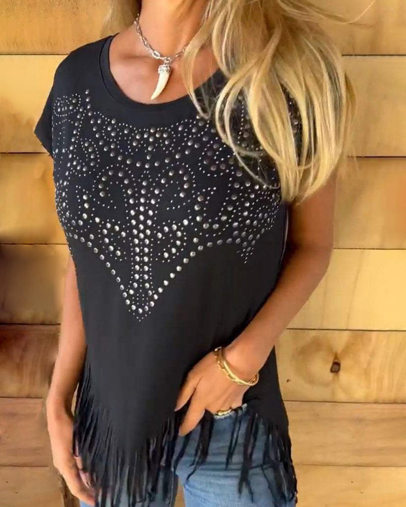MASOVA - T-shirt à franges avec clous